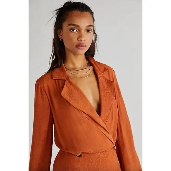 NEW Free People Simone Notch Lapel Snakeskin Blazer Brown Mini Dress Size Small - Picture 3 of 11